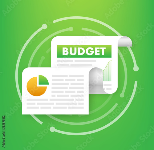 Financial or budget analysis. Budget File management. Cash flow. Vector stock illustration.