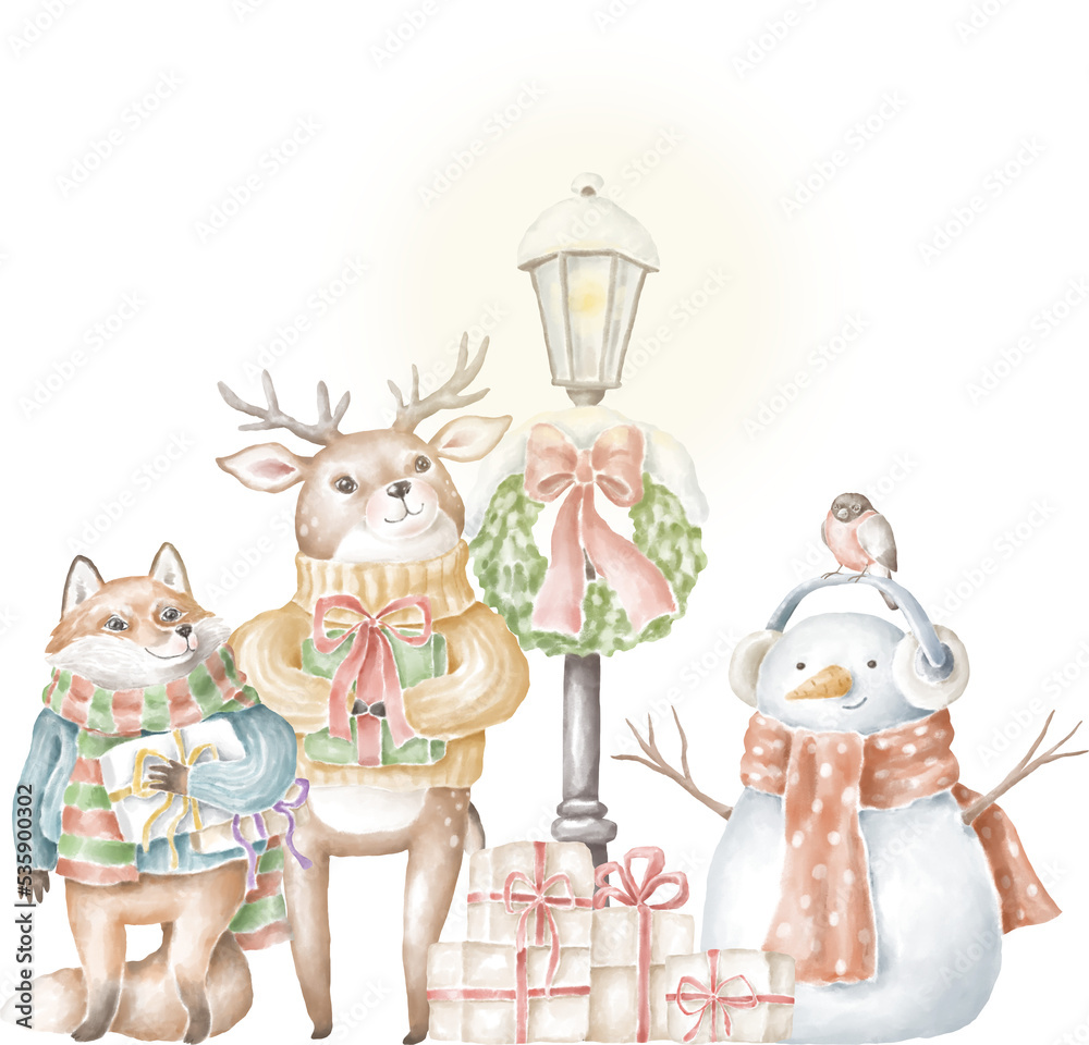 Winter animals characters with gift boxes Winter animals characters with gift boxes