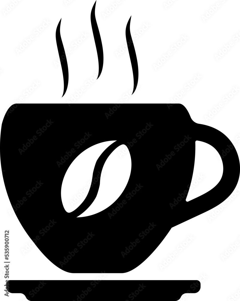 Vector image (icon, symbol) of a cup with coffee bean logo and steam Vector image (icon, symbol) of a cup with coffee bean logo and steam