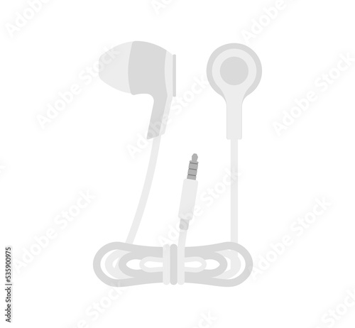 Vacuum headphones earplugs play music white flat. Accessory playing music listening audiobook sound inside the ear talking gadget for relaxation learning silent listen music accessories isolated white