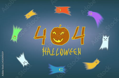 Halloween Pumpkin with number 404 and flying ghosts.