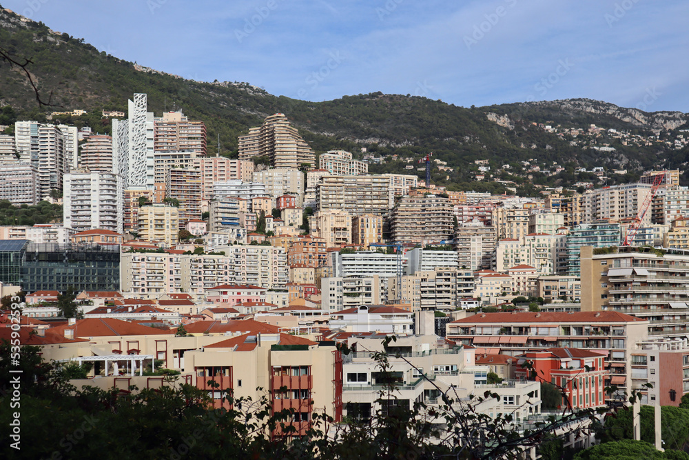 Monaco, Monaco - 02.10.2022: Close-up on the facades of the Principality of Monaco