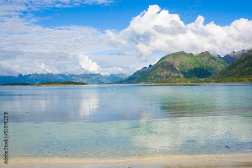 Sandy beach at Valbukta bay...