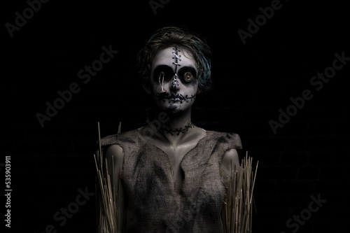 Gloomy image of a Scarecrow girl for haloween scary look