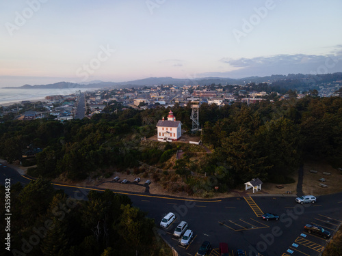 Aerial View of the Yaquina Bay Lighthouse in Newport on the Oregon Coast photo