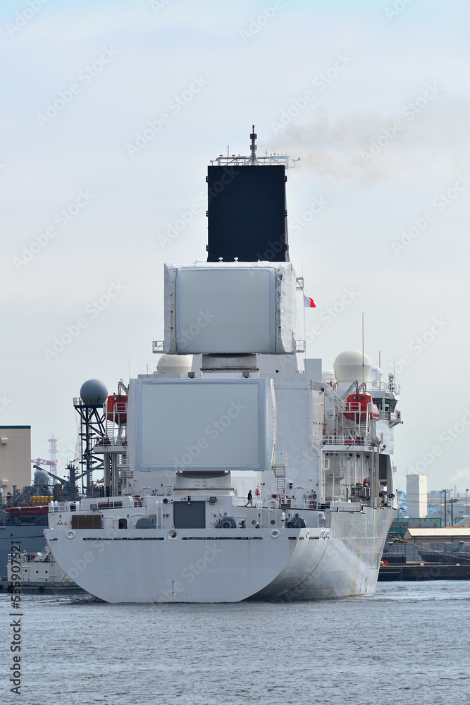 Fototapeta premium United States Navy Missile Range Instrumentation Ship leaving port.