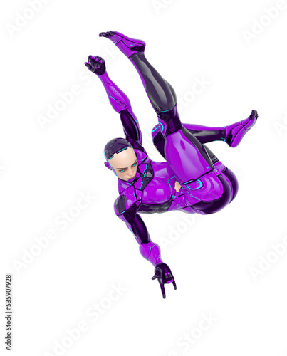super cyborg girl is doing a swing pose like a comic hero © DM7