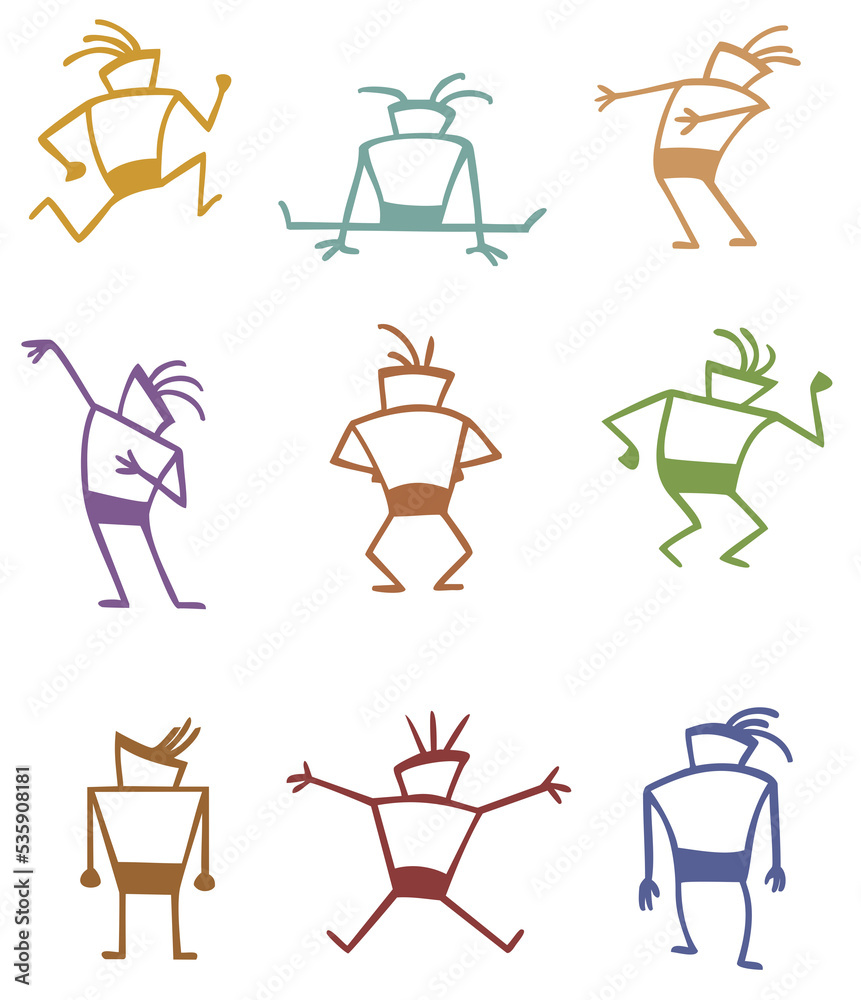 Fototapeta premium Expressive spot illustrations inspired by southwest petroglyphs