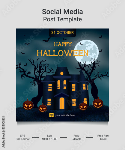 Happy Halloween Social media post template design. Very suitable for social media posts, banners, cards, websites etc.