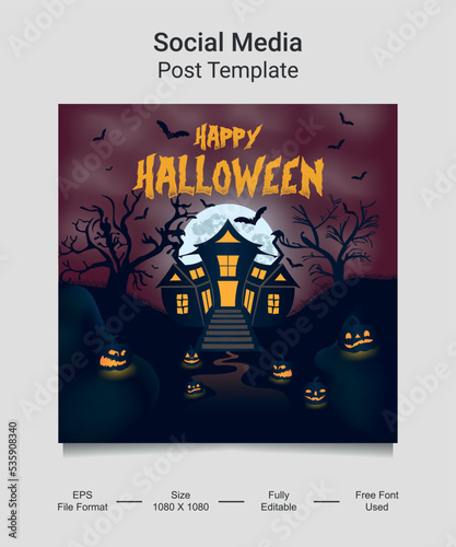 Happy Halloween Social media post template design. Very suitable for social media posts, banners, cards, websites etc.