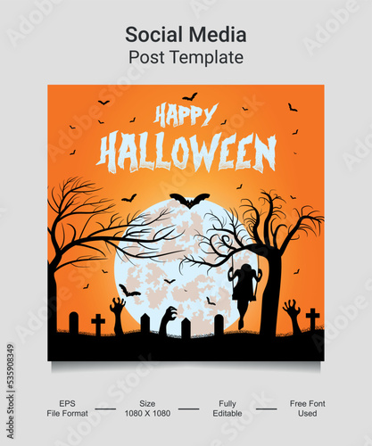 Happy Halloween Social media post template design. Very suitable for social media posts, banners, cards, websites etc.