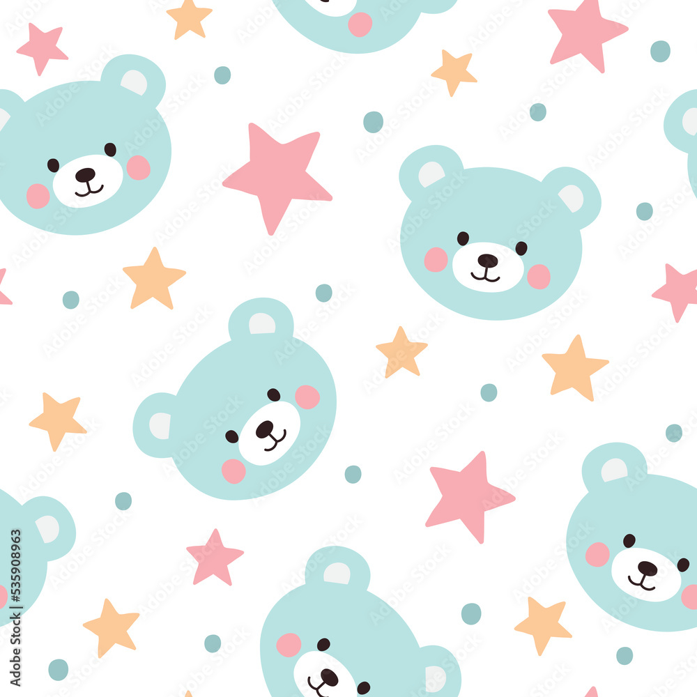custom made wallpaper toronto digitalSeamless pattern with cute bear. Childish texture with bears and stars. Vector illustration isolated on white background.