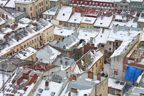 Spring architecture of the streets of the Ukrainian city of Lviv.