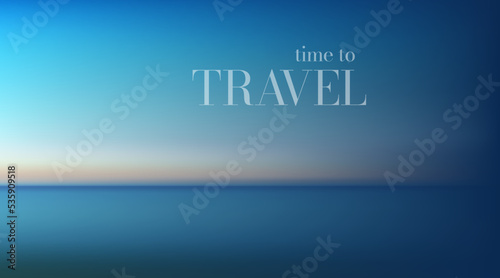 Time to travel. Abstract aerial panoramic view of sunrise over ocean. Nothing but sky and water. Beautiful serene scene. Vector illustration