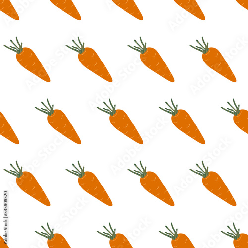 Hand drawn vector orange carrot. Vegetable simple seamless pattern. © Ra