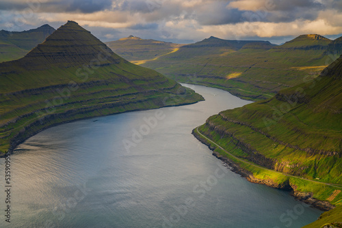 Standing on the Hvíthamar mountain ridge, you have a panoramic view of the Funningur fjord.