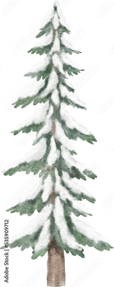 Christmas tree covered with snow illustration