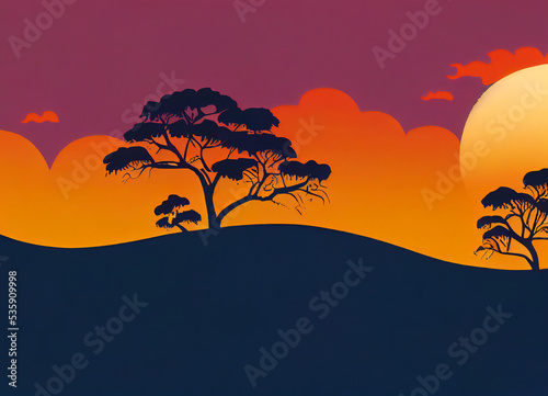 Africa wilderness at sunset  with baobab tree