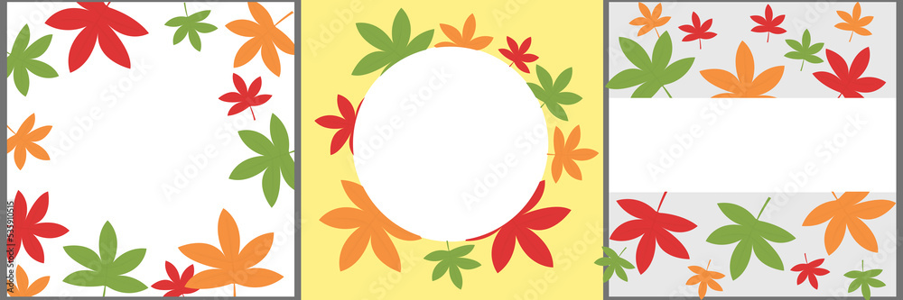 illustration set of of autumn leaves on a white background with place for text. template for banner, signboard, print on clothes paper. illustration set of of autumn leaves on a white background with place for text. template for banner, signboard, print on clothes paper.