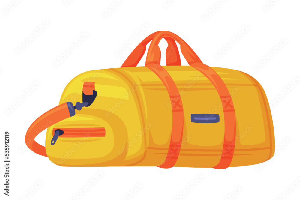 Yellow Travel Bag with Handle and Zipper as Packed Luggage for Traveling Vector Illustration