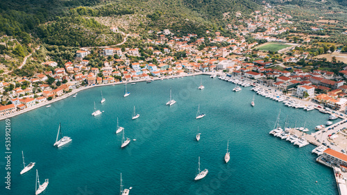 Aerial view of Vathy Ithaca (Ithaka) bay