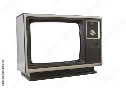 Vintage blank television with cut out screen isolated.