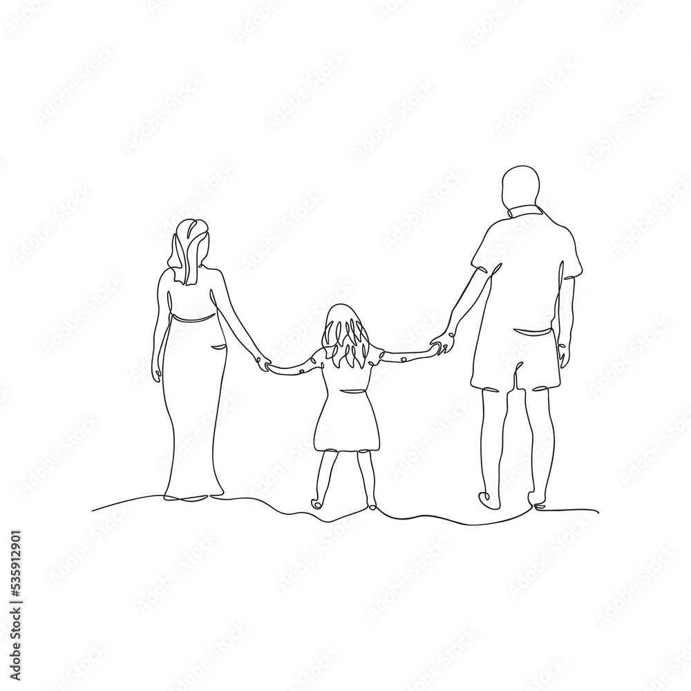 Continuous one line art of mom, dad and daughter
