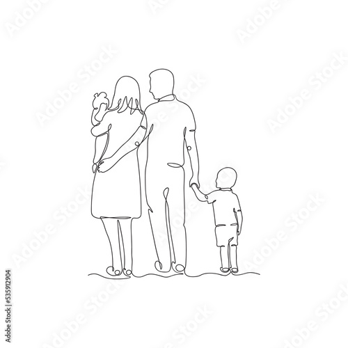 Continuous one line drawing of happy family