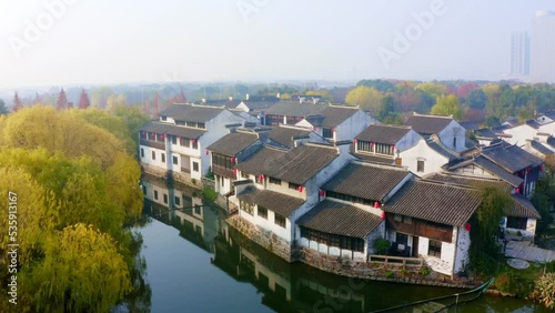 aerial view of public park in wuxi,jiangsu in winter
