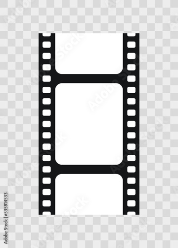 Seamless cinematic frame. Vertical photo roll on transparent background. Retro camera reel with slide. Vintage video border. Close-up cinema strip. Vector illustration.