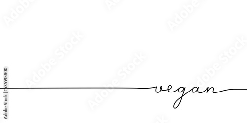 Vegan word - continuous one line with word. Minimalistic drawing of phrase illustration.