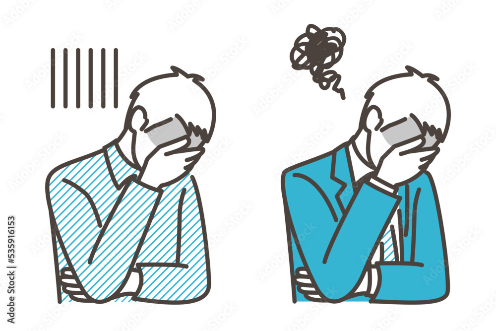 Male businessman who is depressed, crying and troubled by failure [Vector illustration of upper body].