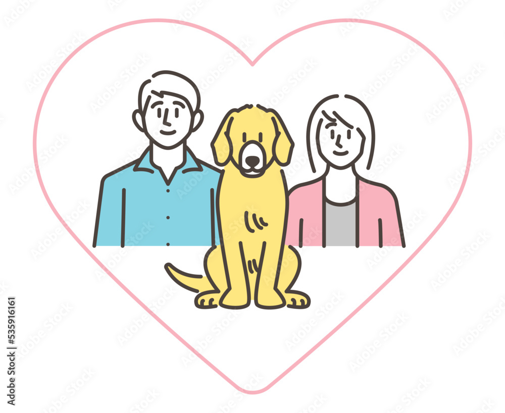 Vector illustration of a young couple and a large dog