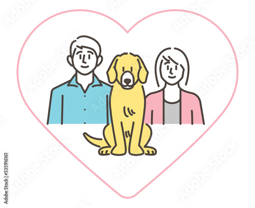 Vector illustration of a young couple and a large dog