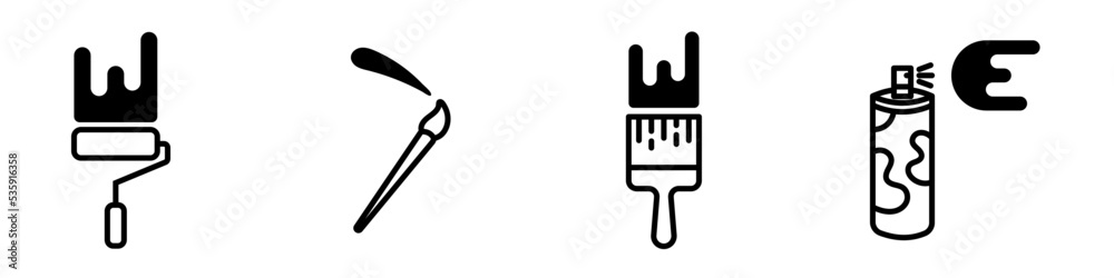 Conjunto de iconos de herramientas para pintar. Pincel, brocha, spray, pintura. Ilustración vectorial