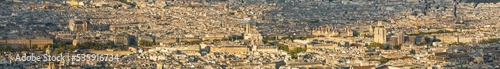 Fototapeta Naklejka Na Ścianę i Meble -  Ultra wide top panorama of Paris architecture overlooking Notre Dame 