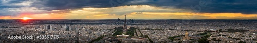 Aerial sunset panorama of Paris with Eiffel Tower, France © Pawel Pajor