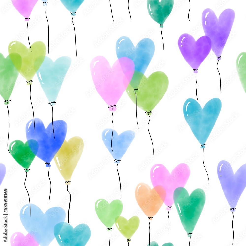 Valentines hearts seamless love balloons pattern for wrapping and kids clothes print and fabrics and gifts box