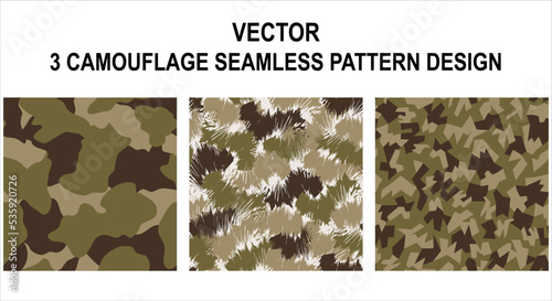 SET OF 3 CAMOUFLAGE SEAMLESS PATTERN DESIGNS VECTOR photo