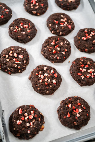 Chocolate cookies with peppermint chips