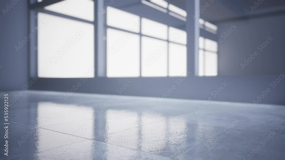 empty office space with large window, glass walls and background at sunrise with open clean room to work. 3D Rendering empty office space with large window, glass walls and background at sunrise with open clean room to work. 3D Rendering