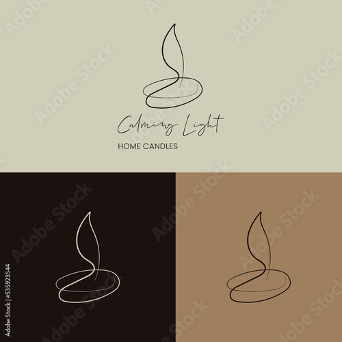 Line art candle logo - calming light, one line vector illustration.