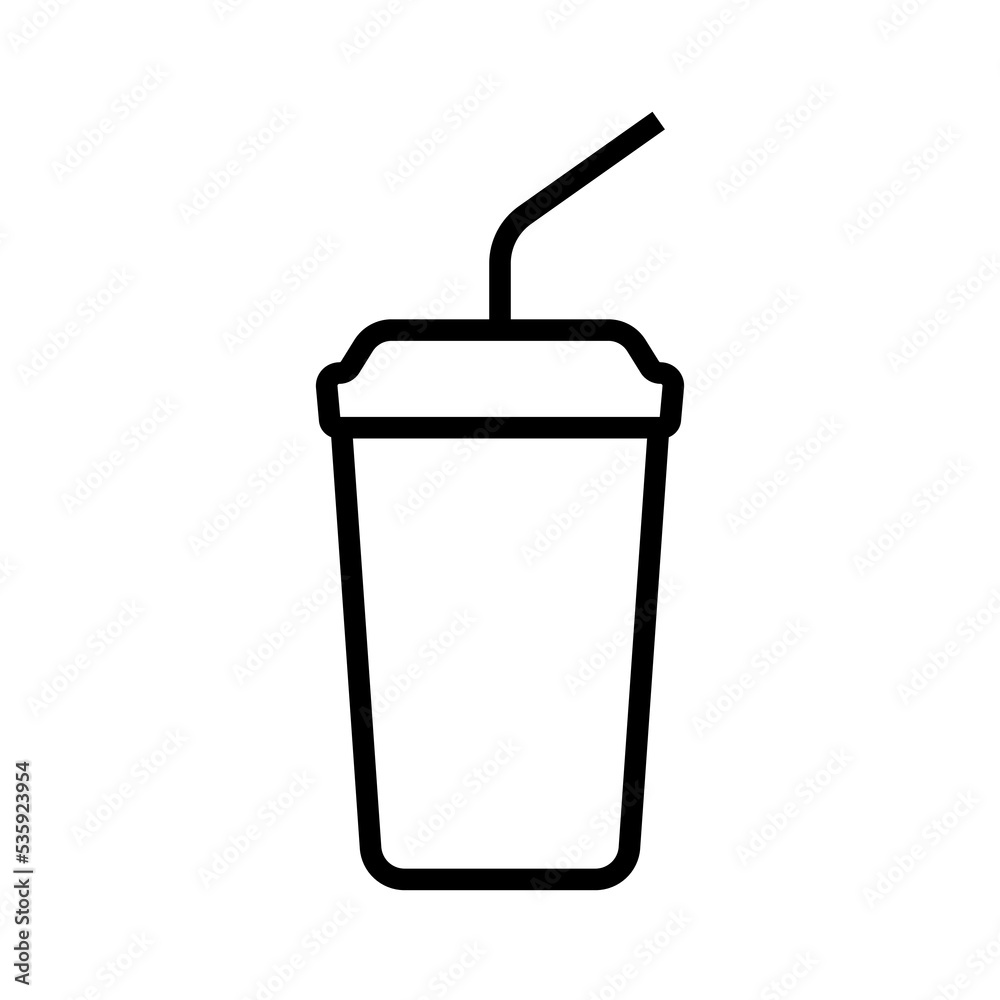 Glass with a straw icon. Black contour linear silhouette. Front side view. Editable strokes. Vector simple flat graphic illustration. Isolated object on a white background. Isolate. Glass with a straw icon. Black contour linear silhouette. Front side view. Editable strokes. Vector simple flat graphic illustration. Isolated object on a white background. Isolate.