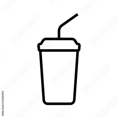 Glass with a straw icon. Black contour linear silhouette. Front side view. Editable strokes. Vector simple flat graphic illustration. Isolated object on a white background. Isolate.