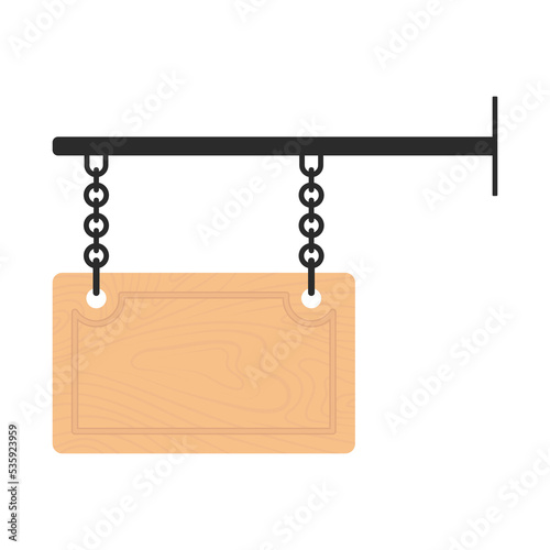 Wooden signboard hanging on chains icon. Color silhouette. Front side view. Vector simple flat graphic illustration. Isolated object on a white background. Isolate.