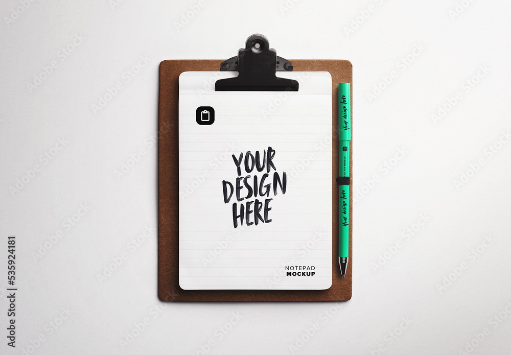Clipboard with Notepad and Pen Mockup Stock Template Adobe Stock