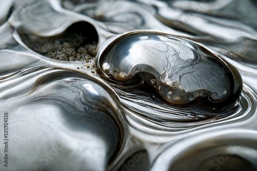 Photography Close-up of molten liquid metal material