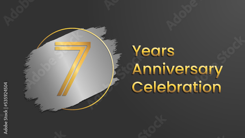 7 Years Anniversary Celebration, Perfect template design for anniversary celebration with gold color for booklet, leaflet, magazine, brochure poster, web, invitation or greeting card. Vector template
