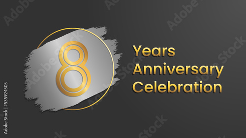8 Years Anniversary Celebration, Perfect template design for anniversary celebration with gold color for booklet, leaflet, magazine, brochure poster, web, invitation or greeting card. Vector template