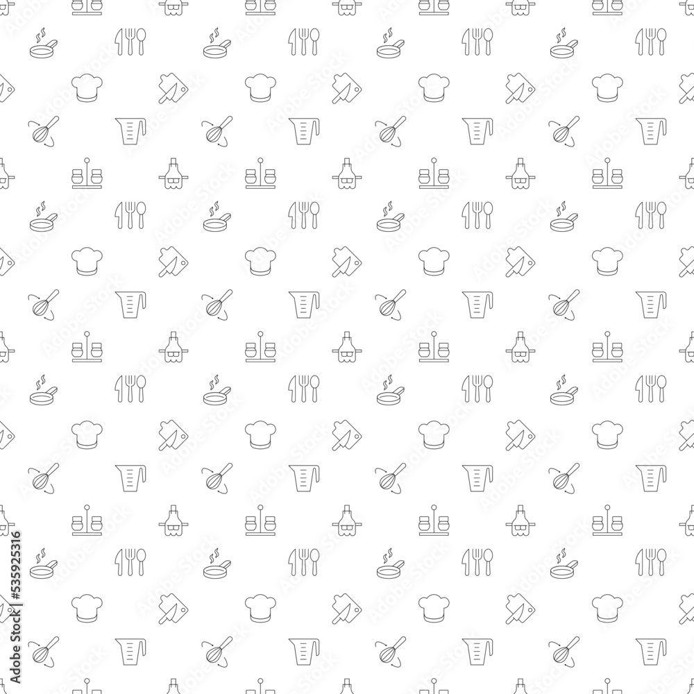 Vector seamless pattern of cooking and culinary is made of line icons. Perfect for web sites, wraps, wallpapers, postcards